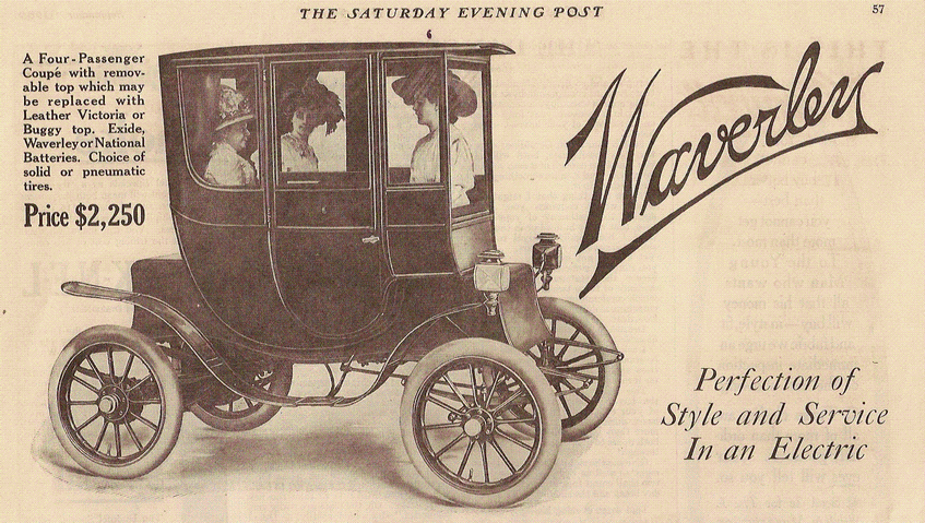 Anúncio de um dos primeiros carros elétricos à venda.